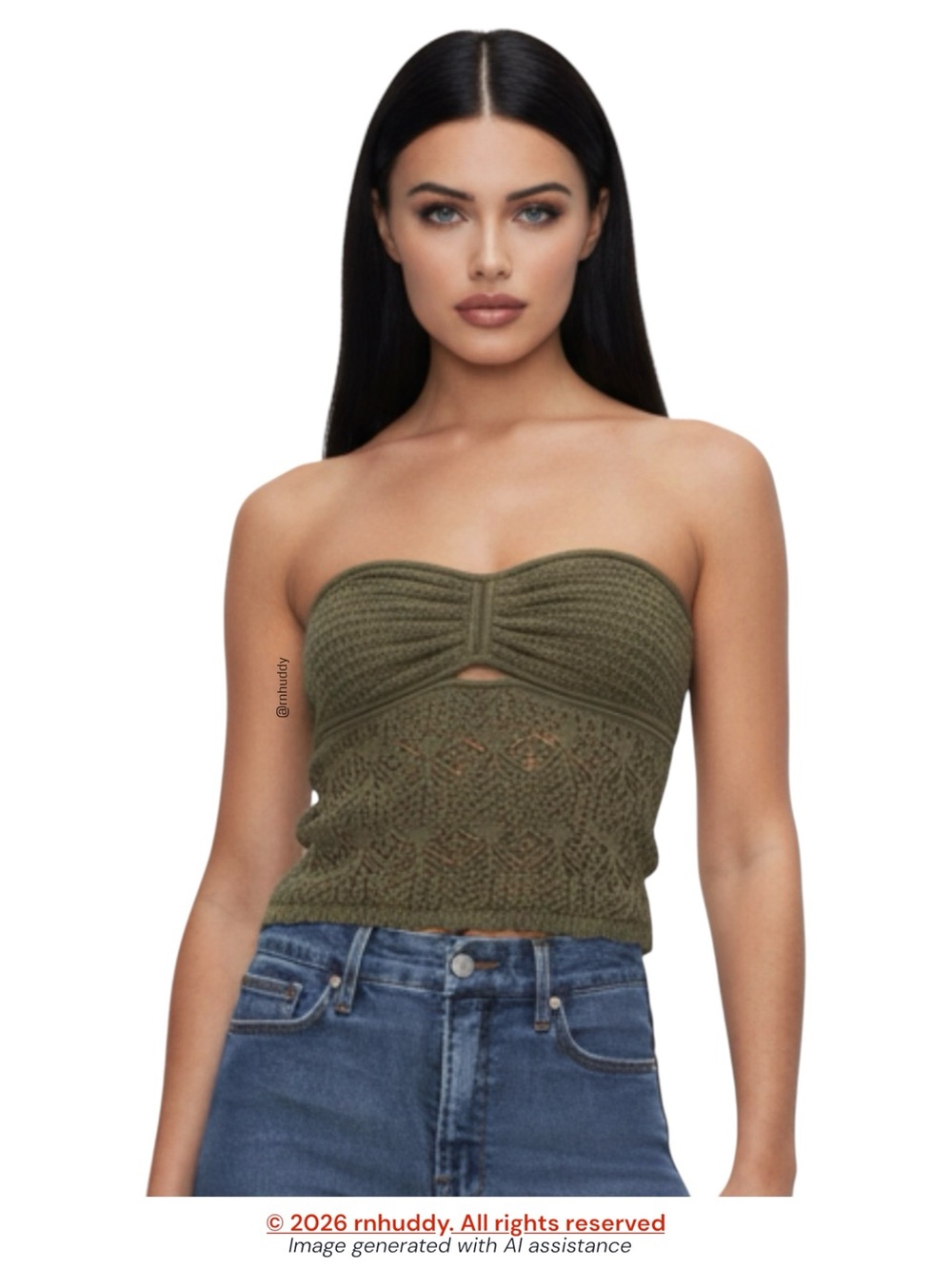 American Eagle S olive strapless crochet top